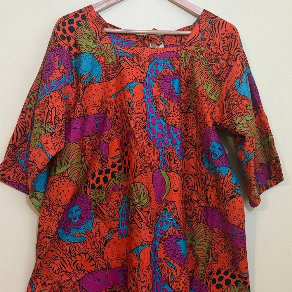 Vintage Design House Open Tie-Back Square Neck Hidden Safari Animal Top Shirt - Picture 4 of 15